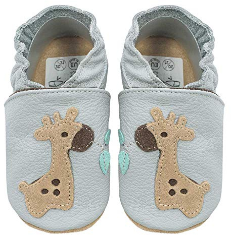 HOBEA-Germany Kitaschuhe Safestep, Kinderhausschuhe, Lederschuhe (Giraffe grau, 24/25 EU)
