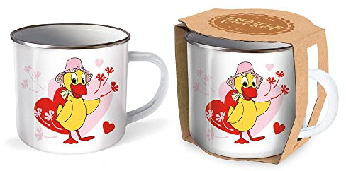 Trötsch Unser Sandmännchen Emaille Becher Tasse Schnatterinchen: Kaffeetasse Teetasse Geschenkidee Geschenk Tasse Emaillebecher