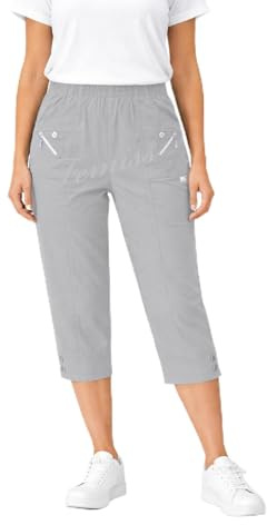 femiss Pantacourt 3/4 pour femme avec élastique - Pantalon court 3/4 doux d'été - Grande taille, gris, 50