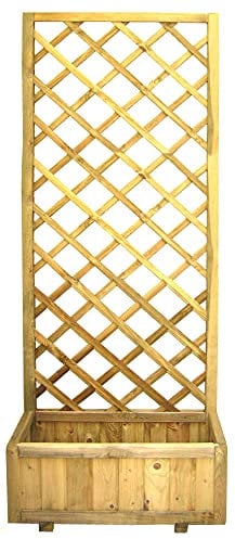 Pannello Grigliato in Legno di Pino Impregnato da Giardino per pianti rampicanti Decorazione Balconi (75x30x180 cm - Con Fioriera)
