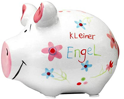 Spardose Schwein aus Keramik Geschenk Kinder Weiß KCG Kleiner Engel Sparen Mitbringsel