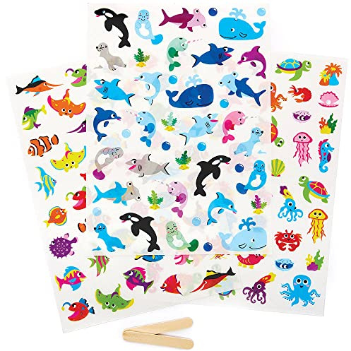 Baker Ross FC914 Sealife Rub-On Transfer Stickers - Pack of 135, Stickers, Kids Waterproof Crafts Stickers, Ceramic Wood and Paper Stickers