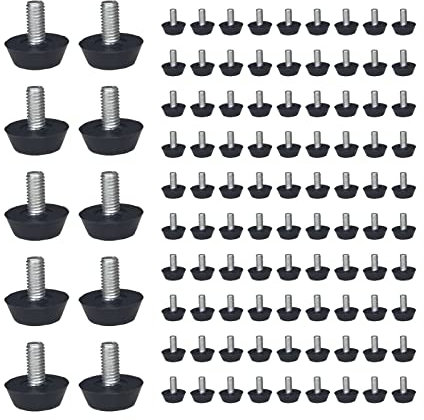 Lot de 100 pieds de nivellement de meubles réglables M6 x 15 mm à visser pour meubles de table, chaise, armoire, meubles de terrasse