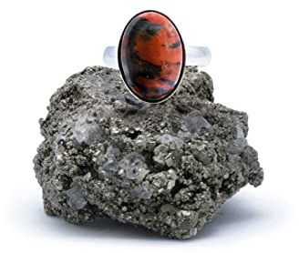 925 Silber Ring mit roter Jaspis (Naturstein) 14x10mm - Verstellbaren Ringen, von XS bis XXXL, für Männer für Frauen - Kostenlose Geschenkbox