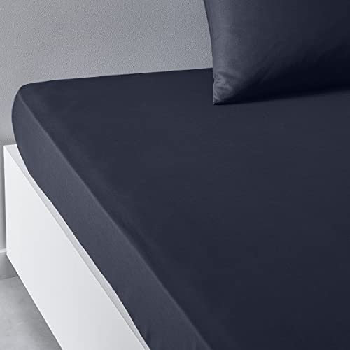 TODAY Essential - Spannbettlaken, 160 x 200 cm, für Doppelbett, 100% Baumwolle, einfarbig, Marineblau