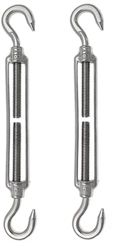 HOUSON Lot de 2 tendeurs M8 en acier inoxydable - Réglables - Crochets et crochets pour tuteur - Système de corde en acier inoxydable - Fil de jardin - Tendeur de clôture (M8 CC)