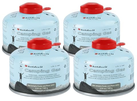 Hotdevil 100 Grams Camping Stove Fuel Butane Propane Blend Isobutane Fuel Canister (4 packs) Camping Fuel Gas Canister Light-weight Compact Camping Fuel Suitable for ALL Seasons 3.53oz