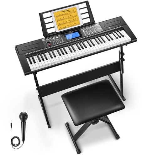 Donner 61 Key Keyboard Piano, Electric Piano Keyboard Kit with 249 Voices, 249 Rhythms - Includes Piano Stand, Stool, Microphone, Gift for Beginners, Black (DEK-610S)