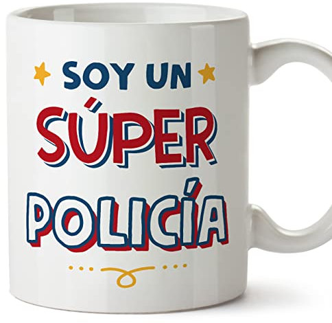 MUGFFINS Tazas para POLICÍA hombre - En Español - Soy Súper - 11 oz / 330 ml - Regalo original y divertido