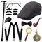 1920s Jahre Herren Accessoires, 20er Jahre Kostüm Herren Accessoires, Herren Accessoires Mafia Gatsby Kostüm Set, Faltbarer Krücken Metall, Panama Hut Elastisch Hosenträger Schnurrbart (Schwarz)