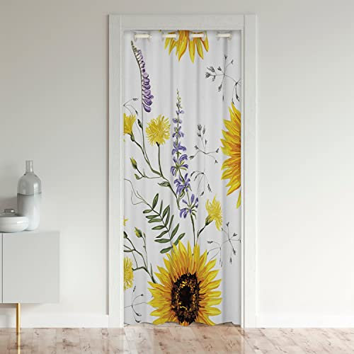 Sunflower Blackout Curtains Window Floral Treatments Doorway Curtain Room Darkening Yellow Flowers Pattern Thermal Insulated Blackout Curtains Botanical for Doors with Windows 106x203cm 1 Panel