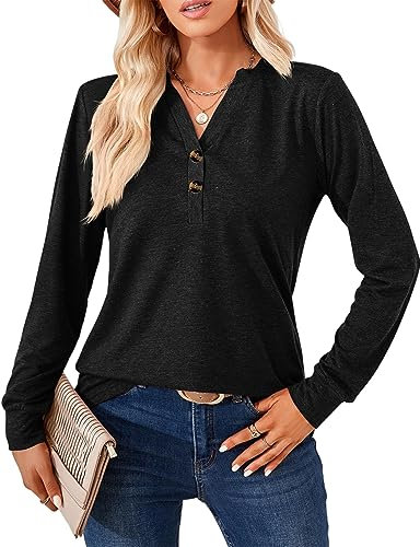 Heersan Camiseta de Manga Larga Cuello Redondo Blusa de Mujer Camisetas Casual Señoras Pullover Tops Blusa Camisetas