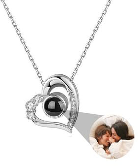 Personalisierte Foto Halskette Projektion Kette mit Bild im Stein, Projektionskette mit Foto 925 Silber Herz Anhänger Ich liebe dich Schmuck Geschenke für Freundin Mutter Ehefrau
