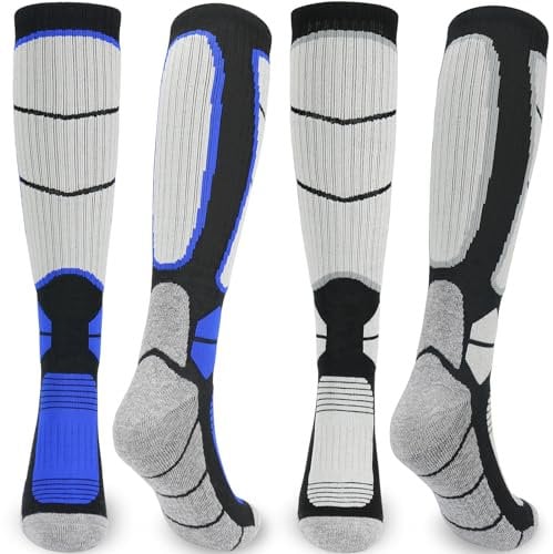 KOOOGEAR 2 Pairs Merino Wool Thermal Ski Socks for Men Knee High Thick Warm Snowboard Sports Hiking Walking Socks Size 4-8 (35-39M)/9-12
