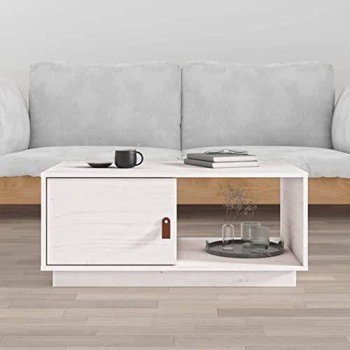 Camerina Couchtisch Weiß 80x50x35,5 cm Massivholz Kiefer Couchtisch Landhausstil Holz