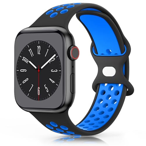Meliya Cinturino per Apple Watch 45mm 44mm 46mm 49mm 42mm 41mm 40mm 38mm, Cinturino in Silicone per iWatch Series 10 9 8 7 6 5 4 3 2 SE Ultra (Nero/blu, 42mm(Series 3 2 1)/44mm/45mm/46mm/49mm)