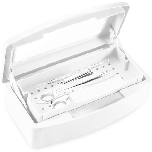 Nail Tool Sterilizer Box, ANGNAY Plastic Sterilization Tray for Nail Supplies, Hair Salon, Eyelash Extensions, Nail Tech Must Haves (White)