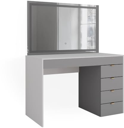 Vicco Schminktisch Elise, Kosmetiktisch mit Spiegel, Weiß/Grau, 115 cm mit LED-Spiegel