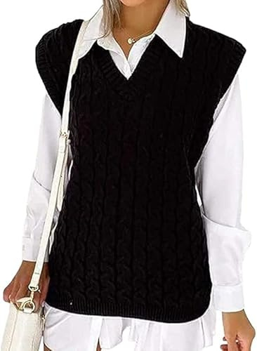 Romaans Women's Ladies Cable Knit Sleeveless Vest Knitted Jumper Tank Top Winter Sweater V Neck Cable Vintage Retro Stylish Spring Autumn Winter Chunky