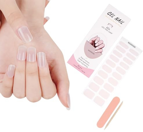 ZAHRVIA 20 PCS Semi-Cured Gel Nail Polish Stickers with Nail File, Prep Pads & Sealing Strip (UV/LED Lamp Required)
