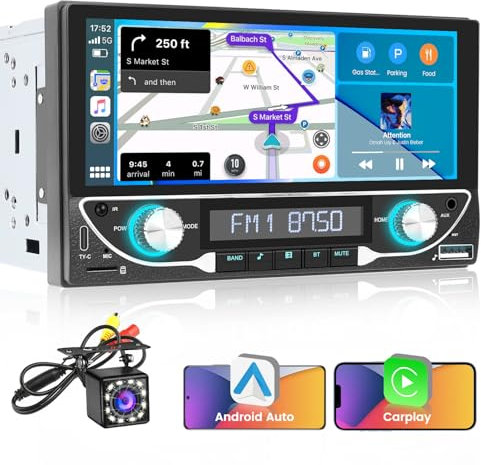 Inefala 2 DIN Autoradio Bluetooth mit CarPlay Android Auto, 6,9 Zoll (16,9 cm) Touchscreen, Post Radio Auto Bluetooth mit Mirror Link Radio FM SWC USB-A & C TF/SD AUX + Rückfahrkamera