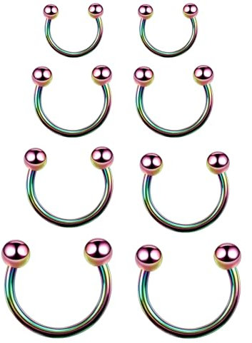 Medinah Nasenpiercing Hufeisen Septum Piercing Lippenpiercing Nase Lippe Ohrring Piercing Chirurgenstahl Set - 8 Stück (Durchmesser 6-12mm, Stabstärke 1,2mm) (Rainbow)
