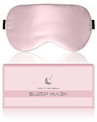 Aosun Seiden Schlafmaske für Seitenschläfer, 22MM, 100% Bio Maulbeerseide Augenmaske, Ideal Geschenke für Frauen & Mama, Lichtblockierende Schlafbrille Augenklappe mit Verstellbares Band für Yoga,Rosa