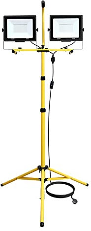 AUXTINGS 2 Pieces 100W LED Work Light,Job Site Light with Telescopic Removable Tripod Stand,2X 9000 Lumen, 220V-240V, IP65 with 5m Cord and Switch for Workshop, Garage, Basement, Repairing Home