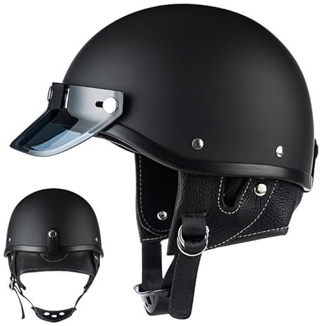 Motorrad Halbhelm Mit Gesichtsschutz, Deutscher Stil Retro Helm Für Männer Und Frauen, Moped Roller Halbhelm Für Erwachsene, ECE Genehmigter Vintage Motorrad Halbschalenhelm