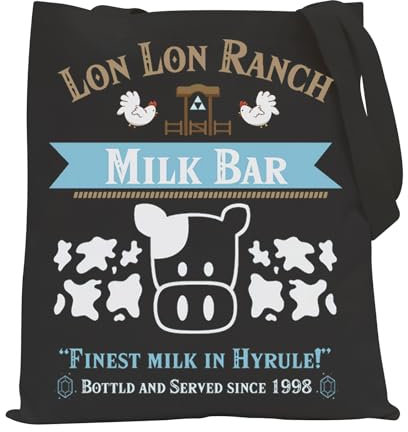 POFULL Damen Videospiel-Umhängetasche, Zelda-inspiriert, Lon Lon Ranch, Black, 39 x 34 cm