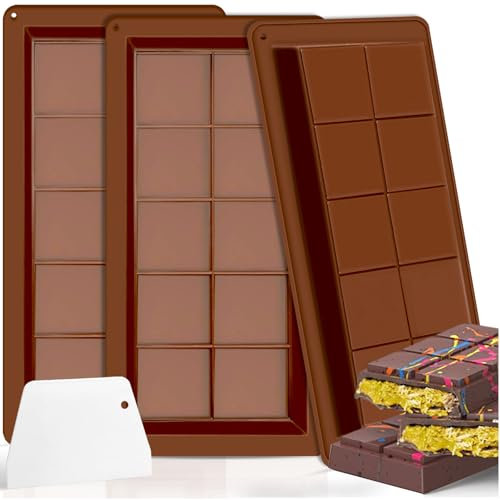 KutaKuta 3 Pièces Moules à Chocolat en Silicone, Moule pour barres chocolatées profondes avec spatule, Ã Chocolat Super Profonds, Tablette Chocolat Profond Antiadhésifs Cuillère à thé