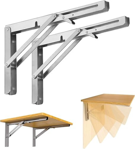 LeapBeast Klappkonsole Schwerlast,2 Stück Klappscharnier Schwerlast 300mm,Klappkonsole Edelstahl Wandregal Klappbar Maximale Tragkraft 50kg für Klapptisch Wandtisch Regale Bücherregal (Silber, 400mm)