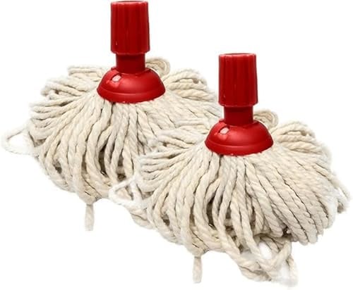 SK COOKWARE – Mop Head Replacement - Pack of 2 Red Push In - Traditional Cotton Yarn String Mop, Universal Fitting Socket Mop Heads, Wet and Dry Floor Cleaner Mop