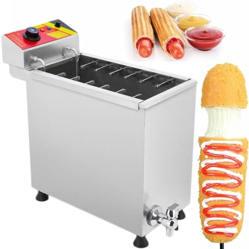 Cheese Mozzarella Hot Dog Sticks Fryer Electric Deep Korean Corn Dog Machine - Commercial Automatic 12 Hooks Large Capacity Snack Maker