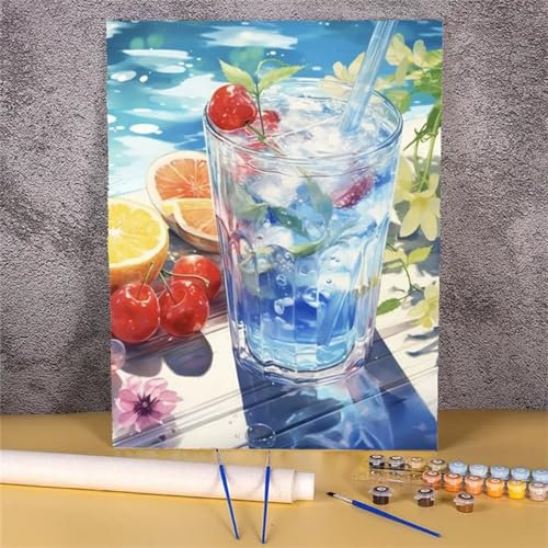 Fruits d'été Peinture par Numéros pour Adultes,sans Cadre DIY Tasses Kit de Peinture à l'huile sur Toile Artisanat,avec Pinceaux Peintures Acryliques pour Enfants Décor la Cadeau - 30x40cm