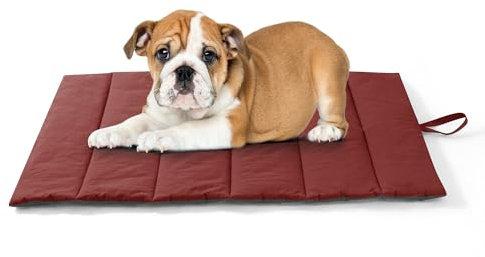 UNIKOME Hundedecke für Unterwegs rutschfeste Antistatische und Langlebige Hundematte, Hundekissen Waschbar Mittelgroße und Kleine Hunde, Reisebett Hund für Reise Outdoor (Rot braun+Grün, 76 * 48cm)