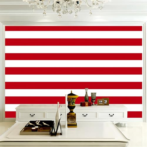 Wallpaper Red and White Striped Illustration Photo 400 x 280 cm Non-Woven Premium Art Print Wall Mural Decoration Poster Picture Design Suitable for Bedroom Children's Room TV Background Wall