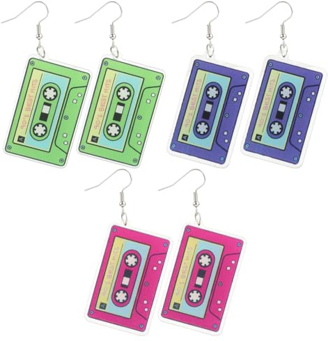 3 Paare Neon Ohrringe für Frauen, Retro Acryl Schmuck für 80er und 90er Outfits, Halloween-Party-Zubehör
