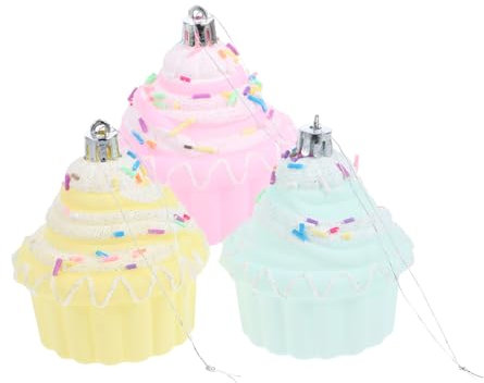 Alipis 3 Stück Cupcake Donut Ornament aus Kunststoff Realistische Hänge Dekoration für Weihnachten Geburtstag Party