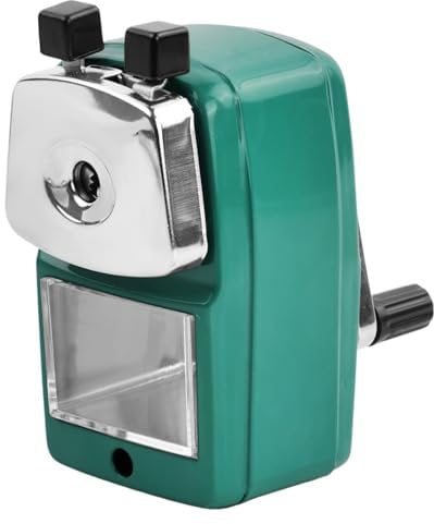 Anspitzer Metall mit Kurbel, Manuelle Spitzmaschine, Bleistiftspitzer mit Behälter, Kurbelanspitzer für Schreibtisch, Bleistift, Kinder, Schule, Büro (Grün)