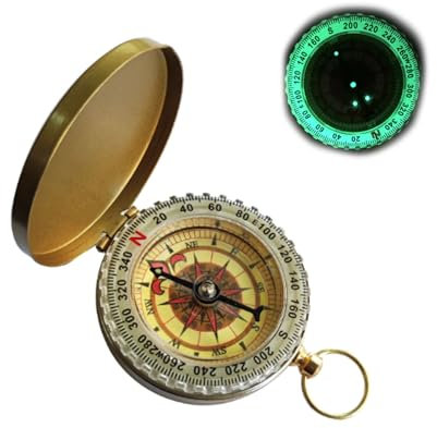 VZU Kompass Outdoor, Goldener Messing Kompass mit Retro Design, Wasserdicht, Leuchtziffern, Navigation Kompass für Wandern, Camping, Jagdsport, Klettern, Backpacking