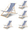 Ollewiellan 5er Set Liegestuhl Klappbar Holz Blaue und weiße Strandstuhl Holz,Gartenliege Holz bis 120kg,Verstellbar & Wetterfest Holzklappstuhl Strandliege für Patio Balkon Strand