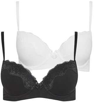Long Tall Sally - 2 Pack Tall & White Cotton T-Shirt Bras - Women's