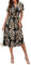 Genfien Damen Kleider Casual V-Ausschnitt Kurzarm A-Linie Kleid mit Taschen Knielanges Kleid mit Blattdruck Sommerkleider