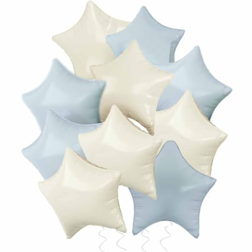 Stern Folienballons Creme Blau, 10 Stück 18 Zoll Beige Stern Folien Luftballons Sternluftballons Heliumballon Babyblau Star Ballons für Geburtstag Babyparty Hochzeit Verlobung Dekorationen