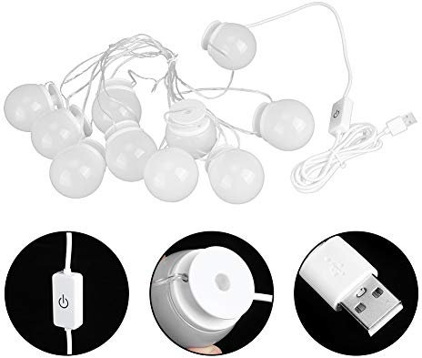 Marhynchus 10LED WAHRLICHE MESSPREISPRICROR -Lichter Dimmbare Lampenleuchten Schnur mit Stufenloser Dimm -Berührung für Make -up -Schminktisch und Stromversorgungsstecker in