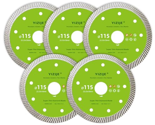 YIJIZE 5x Diamant Trennscheiben 115mm, Extra Dünn Kante, Diamanttrennscheibe, Diamantscheibe, für Keramik, Fliese, Marmor, Feinsteinzeug, Naturstein Trennscheibe