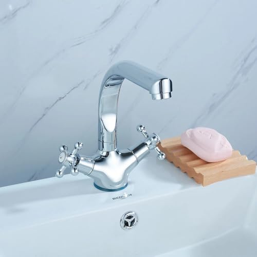 CHIMHOON Retro Zweigriff Waschtischarmatur, Waschbecken Wasserhahn, Bad Mischbatterie, Armatur Zweigriffmischer Waschbecken, Doppelhebel Waschtischbatterie, Wasserhahn Messingkern Chrom
