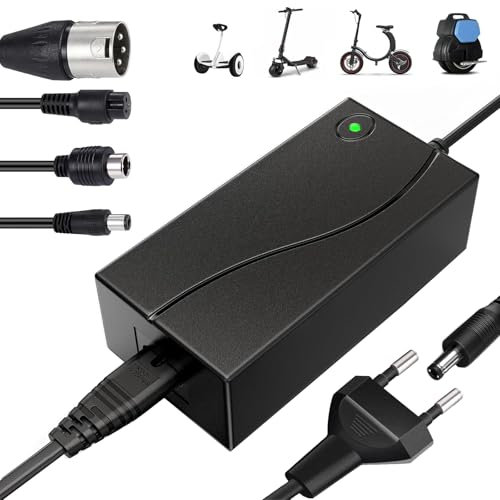 Chargeur Trotinette Electrique, 42V 2A Chargeur Hoverboard avec 4 Connecteurs, 36V Universel Trottinette Batterie Chargeur pour Scooter Électrique, Planche à Dérive, Monocycle, Xiaomi M365/Pro 2