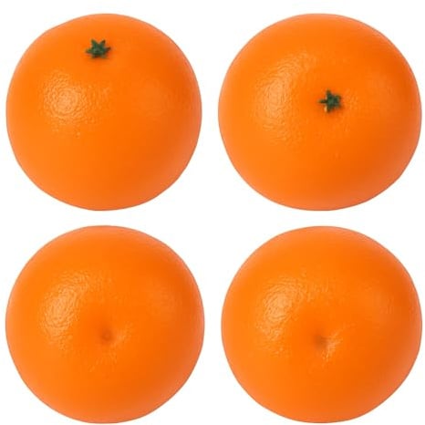 AKORD Pack of 4 Artificial Oranges - Shatter-proof Foam Decorative Fruit for Home and Kitchen Displays